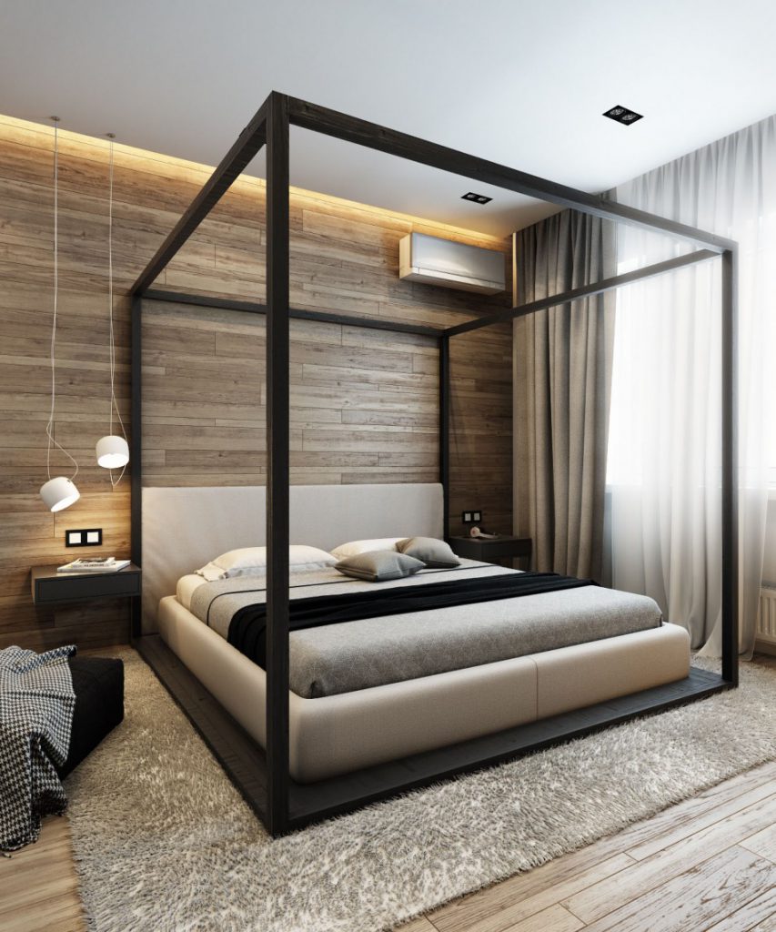 Кровать в стиле лофт из металла и дерева с подъемным механизмом